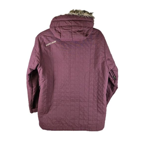Volcom Women's L Puzzled Jkt. Insulated Snowboard Ski Burgundy Winter Coat Hood - Picture 2 of 11